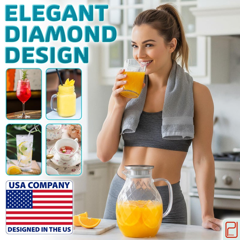 PJCKitchen Glass Pitcher with Lid and Spout - 2 Liter / 68 oz, Borosilicate Glass w/Handle - Carafe for Hot/Cold Beverages - Water Jug - Iced Tea Pitcher - Juice Server - by PJC-Kitchen - Image 3